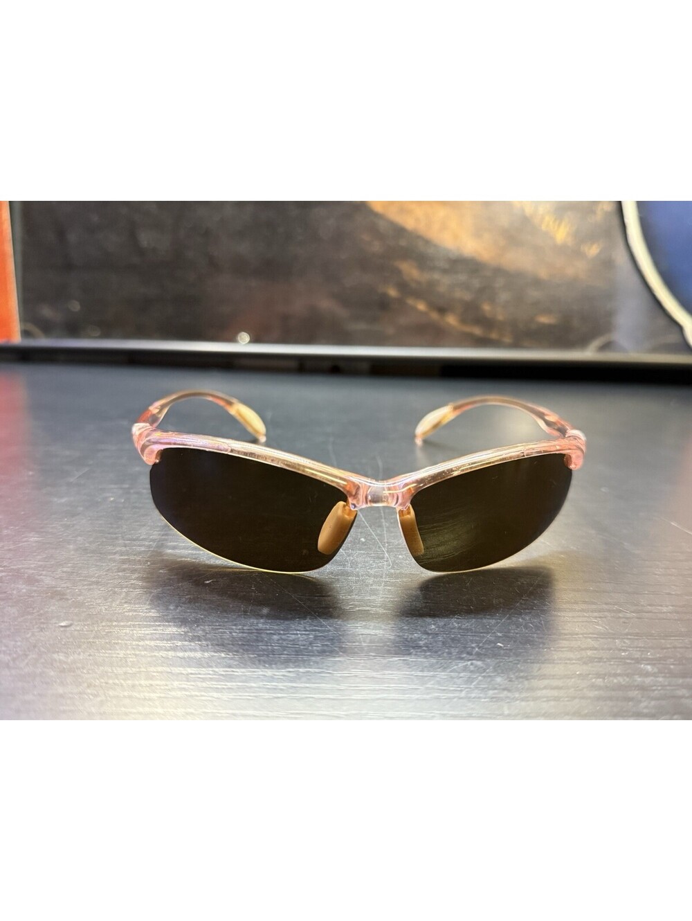 Y2K Vintage Style Sport Wrap Sunglasses Translucent Pink Polarized Italy Design